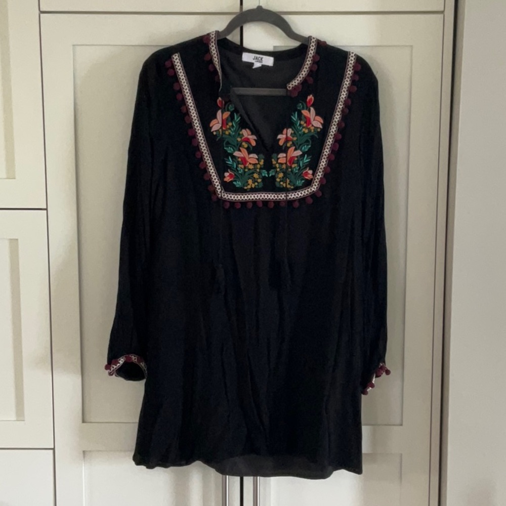 Jack by BB Dakota Black Embroidered 3/4 Sleeve Tunic